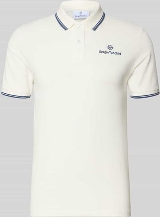 Sergio Tacchini Slim Fit Poloshirt mit Logo-Stitching Modell Reed in Offwhite, Gr&ouml;&szlig;e XXL
