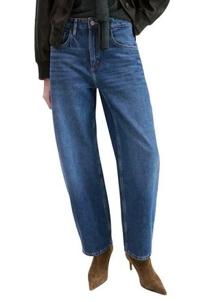 Mango High Waist Barrel Jeans in Dark Blue at Nordstrom, Size 14