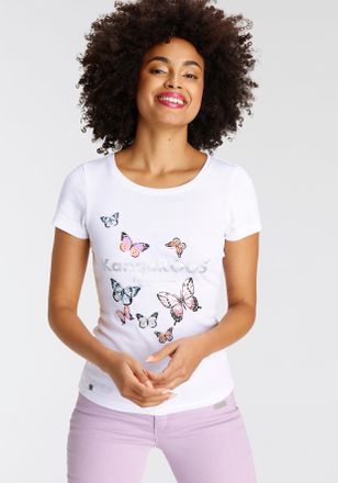 Kangaroos T-Shirt KANGAROOS, Damen, Gr. 32/34, bunt (wei&szlig;, bunt), Rippware, Obermaterial: 100% Baumwolle, bedruckt, k&ouml;rpernah h&uuml;ftbedeckend, Rundhals, Shirts T-