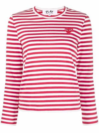 Comme Des Gar&ccedil;ons heart-motif striped top - women - Cotton - M - Red