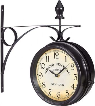 OEM Reloj De Pared Doble Retro, Funciona Con Pilas - 35 X 35 X 10 Cm, Negro Vintage, Dise&ntilde;o De Nueva York, 1 Unidad
