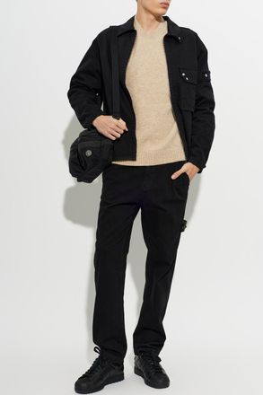 Stone Island Denim Jacket With Logo Patch, Mens, Black