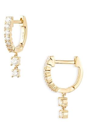 EF Collection Diamond Huggie Double Drop Earrings in Yellow Gold at Nordstrom