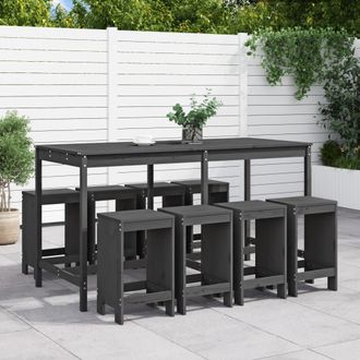 vidaXL Vidaxl - Mesa Y Taburetes Altos Jard&iacute;n 9 Pzas Madera Maciza De Pino Gris