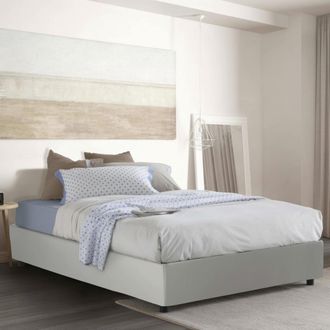Dmora Dmora - Cama Matrimonial Dbaci, Cama Contenedor Con Tapizado En Ecopiel, 100% Made In Italy, Apertura Frontal, Con Colch&oacute;n Cm 160x190 Incluido, Blanco