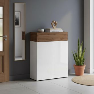 Dmora Dmora - Zapatero Oliviero, Zapatero Que Ahorra Espacio Con 3 Puertas, Armario De Entrada Multifuncional, 76x38h100 Cm, Blanco Y Roble, Con Embalaje Re