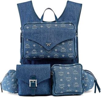 MCM Aren Multi-Backpack in Monogram Denim Jacquard in Blue at Nordstrom