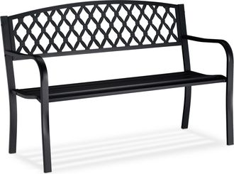 Relaxdays Relaxdays - Banco Jard&iacute;n Y Terraza De 2 Plazas Con Dise&ntilde;o Enrejado, Hierro Fundido Y Acero, 86,5 X 127,5 X 58,5 Cm, Negro