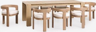 Sklum Set De Mesa Rectangular 220x100 Cm En Madera De Acacia Mirelen Y 8 Sillas De Comedor En Madera De Acacia Y Tela Boucl&eacute; Kandroa Sklum