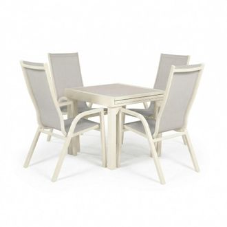 ED&Egrave;N JARD&Iacute; Conjunto jard&iacute;n de aluminio blanco con 4 sillones con respaldo alto