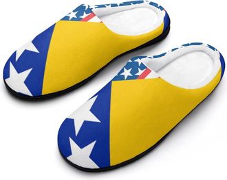 Generic U.S.A Bosnia And Herzegovina Flag Cotton Slippers for Women Indoor Outdoor Slipper Slip-On Memory Foam Home Shoes