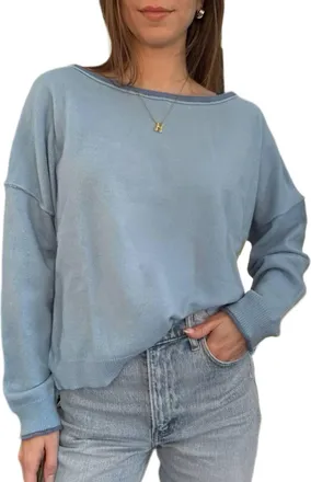 Wishlist Brushed Contrast Boat Neck Sweater In Blue