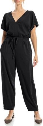 Max Studio Short Sleeve Tie Waist Jumpsuit in Black at Nordstrom Rack, Size X-Small
