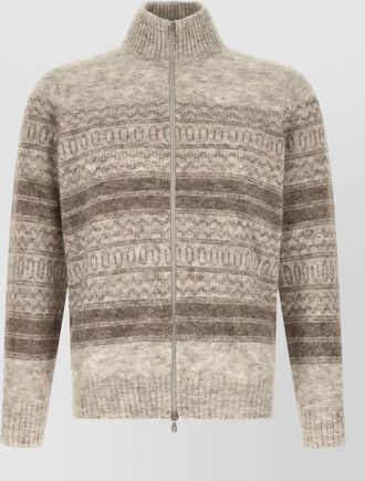 Brunello Cucinelli alpaca cashmere jacquard zip cardigan
