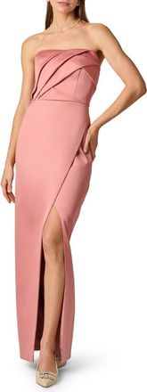 Aidan Mattox Pleat Detail Strapless Duchess Satin Column Gown in Rose at Nordstrom, Size 14