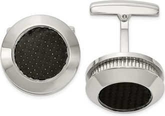 Diamond2Deal Stainless Steel Polished and Textured Black Carbon Fiber Inlay Cufflinks