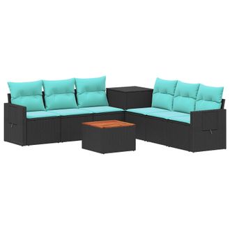 vidaXL Juego De Sof&aacute; 8 Uds. Negro Y Azul Rat&aacute;n Sint&eacute;tico Y Acero Vidaxl