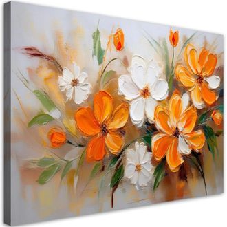 Artgeist Artgeist - Quadro su tela, Fiori di campo dipinti di bianco e arancione - 90x60