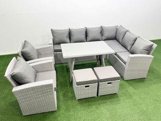 Fimous 10 Seater Garden Outdoor Rattan Furniture Set Rattan Corner Sofa in Light Grey