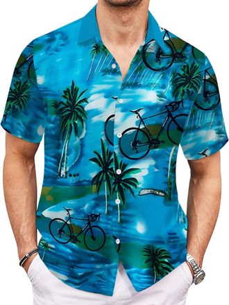Generic Mens Hawaiian Shirt Tops Vintage Short Sleeve Button Down Beach Shirt Male Tropical Floral Summer Pullover Party Holiday (UK, Alpha, M, Regular, Regul