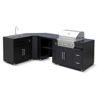 Oviala Cocina de exterior en &aacute;ngulo de 4 elementos con fregadero y barbacoa