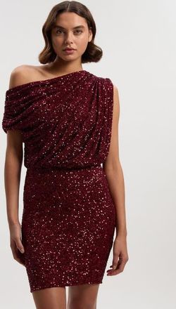 Karen Millen One Shoulder Sequin Mini Dress in Plum at Nordstrom, Size X-Small