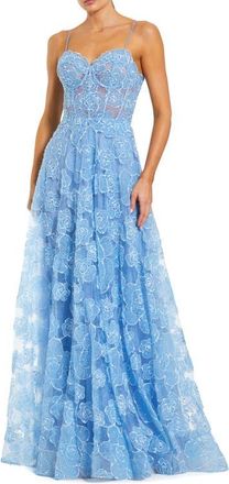 Mac Duggal Embroidered Sweetheart Floral Corset A Line Gown in Powder Blue at Nordstrom, Size 10