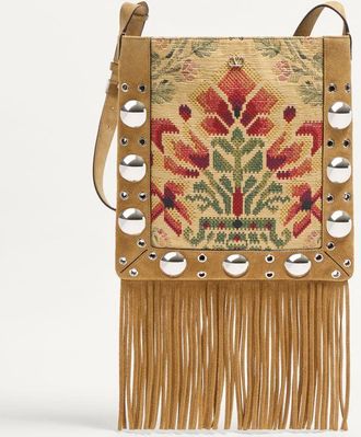 Valentino Garavani Borsa A Spalla Valentino Garavani Nellc&ocirc;te In Tessuto Jacquard Con Frange Uomo HAVANA BEIGE/MULTICOLOR UNI