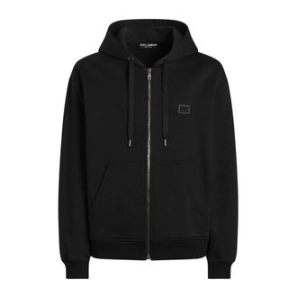 Dolce & Gabbana Logo Plate Katoenen Hoodie - Heren - Vesten met rits - Zwart - 2XL - Katoen - Hoodies & sweatvesten