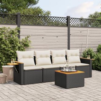 vidaXL Set De Muebles De Jard&iacute;n 5 Pzas Y Cojines Rat&aacute;n Sint&eacute;tico Negro Vidaxl
