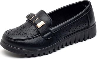 Generic Womens Wedge Slip On Soft Sole Loafers Round Toe Lightweight Breathable Comfort Casual Moccasins Walking Shoes (Black,7.5)