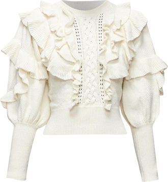 Zimmermann cream cotton creme botanica flounce ruffled cotton sweater US0 XS