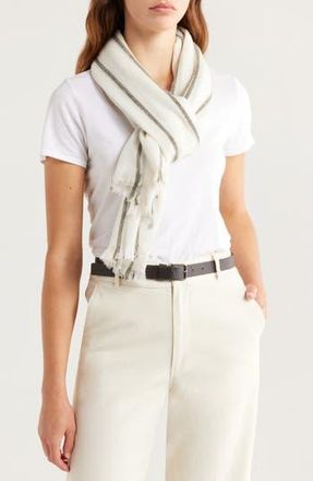 Nordstrom Stripe Cashmere Scarf in Ivory- Olive Combo at Nordstrom Rack