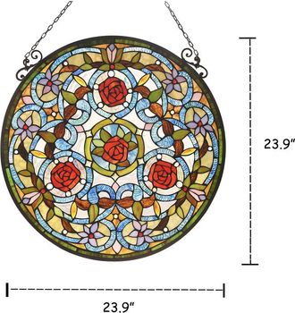 Chloe Lighting AMARYLLIS Floral Tiffany-glass Window Panel 24 Wide