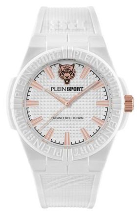 Plein Sport Laserstrike Nylon Strap Watch, 42mm in White at Nordstrom Rack