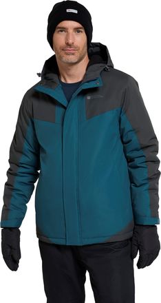 Mountain Warehouse Dusk Mens Ski Jacket - Water Resistant Fleece Lined Rain Coat with Snow Skirt, Adjustable Hood & Cuffs - For Skiing, Snowboarding & Outdoors Petrol M