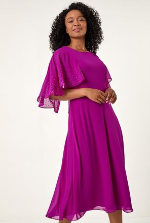 Roman Hotfix Embellished Back Cape Dress