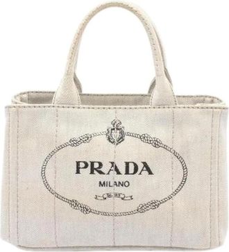 Prada Pre-owned Denim Canapa Tote Bag - Dames - Vintage Shopper - Beige - ONE Size - Denim - Vintage
