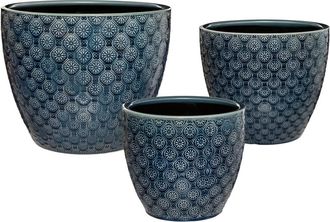Atmosphera Atmosphera - Juego De 3 Macetas - Flores - Cer&aacute;mica - Azul Cr&eacute;ateur DInt&eacute;rieur