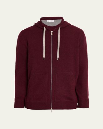 Brunello Cucinelli Mens Cashmere Knit Full-Zip Hoodie