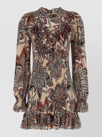Farm Rio floral-print high-neck long-sleeve mini dress