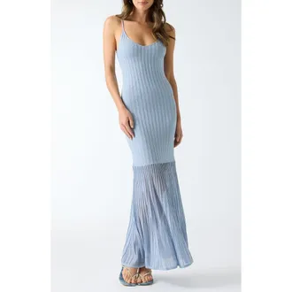 Guess Meena Rib Knit Sheer Skirt Maxi Dress in Blue at Nordstrom, Size X-Small