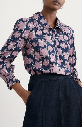 Seasalt Cornwall Ysella Organic Cotton Button-Up Shirt in Monoprint Floral Maritime at Nordstrom, Size 16 Us