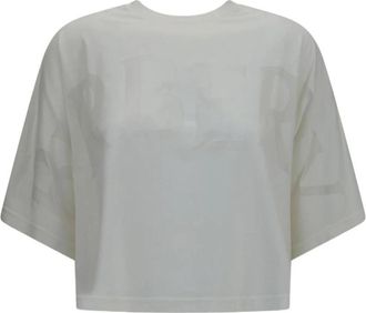 Burberry Cropped T-shirt met reli&euml;flogo - Dames - T-shirts - Wit - XS - Katoen - Tops
