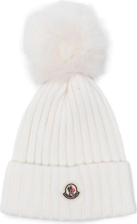 Moncler Natuurlijke Wol Wintermuts - Dames - Hoeden - Wit - ONE Size - Wol - Accessoires