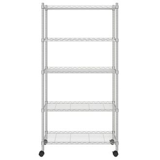 Berkfield Home Durable 5-Tier Storage Shelf with Wheels 75x35x155 cm Chrome 250 kg in Silver | Size: 75 x 35 x 155 cm
