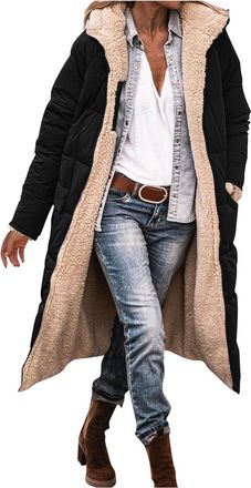 Generic Winter Coats for Women UK Longline Puffer Jacket with Hood Ladies Sherpa Fleece Jackets Full Zip Fleece-Lined Padded Coat Plus Size Warm Clothes (UK, 