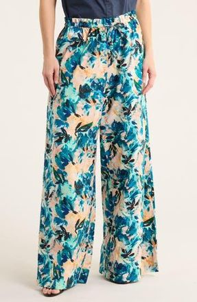 Ulla Johnson Sawyer Floral Cotton Wide Leg Pants in Delphinium at Nordstrom Rack, Size 2