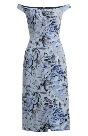 Milly Mel Floral Jacquard Off the Shoulder Dress in Blue/Navy at Nordstrom, Size 10