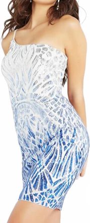 Jovani Short One Shoulder Prom Cocktail Dress In Silver/royal